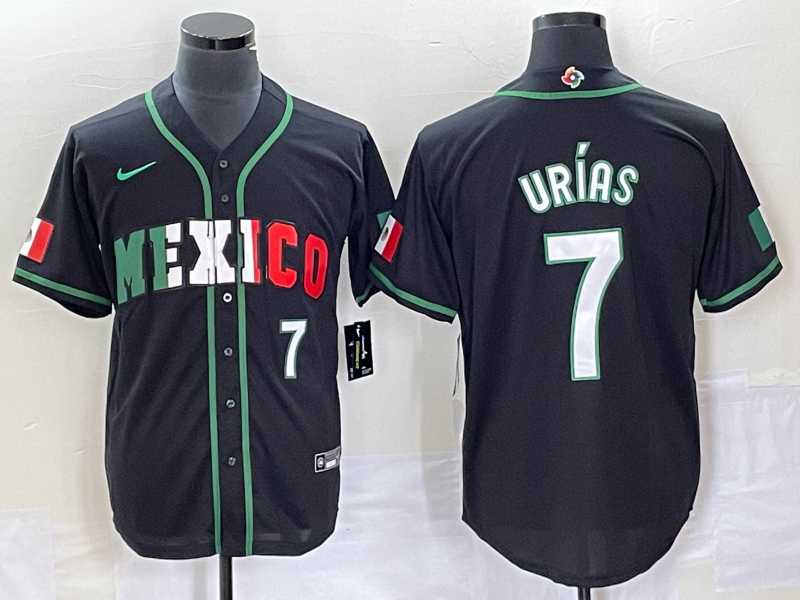 Men%27s Mexico Baseball #7 Julio Urias Number 2023 Black White World Classic Stitched Jersey5